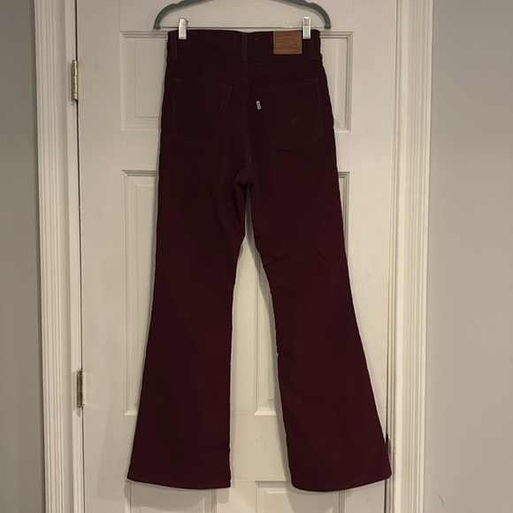 Levi’s Ribcage Flare Corduroy Button Fly Jeans Size 27 Burgundy - Picture 9 of 16